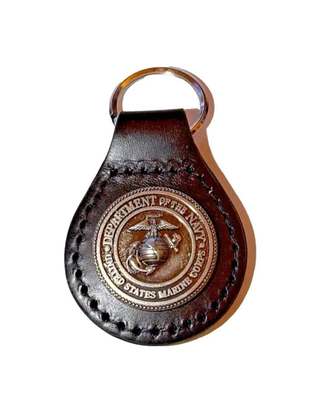 Black Leather Silver Military Marine Corps Concho Key Ring Chain NEW Unisex